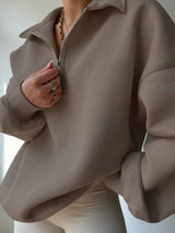 INAWLY Dames Hoodie: Effen Kleur, Halve Rits, Comfortabele Drop Shoulder Mouwen