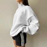 Ultieme Knusheid: Oversized Dames Hoodie van Fleece Katoen met Kwart Rits