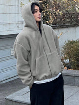 DAZY Heren Casual Effen Hoodie Sweatshirt met Rits en Trekkoord voor Herfst