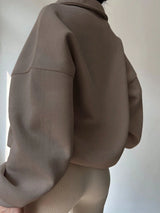 INAWLY Dames Hoodie: Effen Kleur, Halve Rits, Comfortabele Drop Shoulder Mouwen