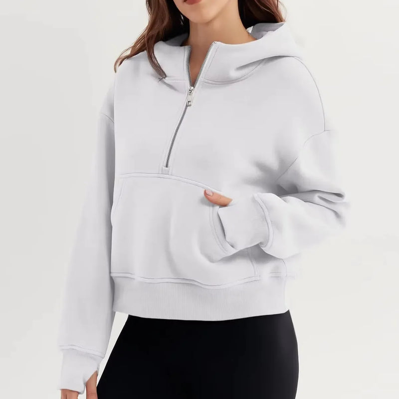 Dames Oversized Halve Rits Fleece Sweater met Zakken - Comfortabel & Trendy