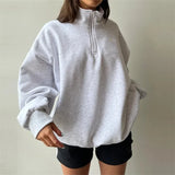 Ultieme Knusheid: Oversized Dames Hoodie van Fleece Katoen met Kwart Rits