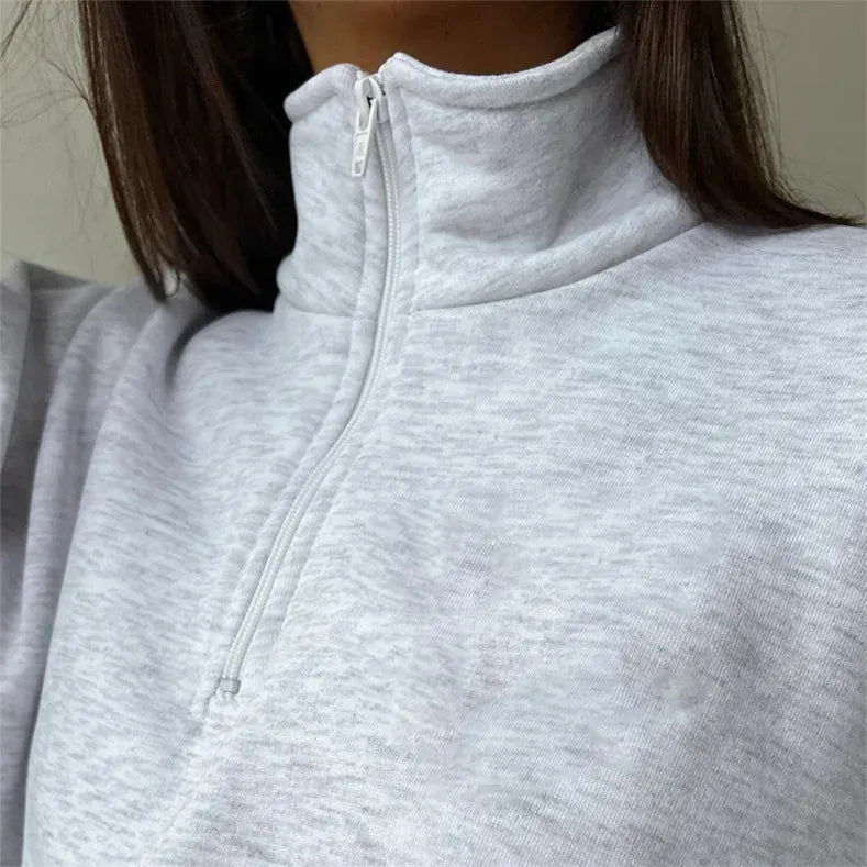 Ultieme Knusheid: Oversized Dames Hoodie van Fleece Katoen met Kwart Rits