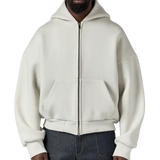 Zware French Terry Hoodie met Rits, Hoge Kwaliteit Katoen 500gsm, Boxy Cropped Pasvorm voor Heren