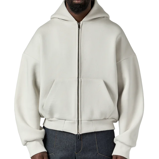 Zware French Terry Hoodie met Rits, Hoge Kwaliteit Katoen 500gsm, Boxy Cropped Pasvorm voor Heren